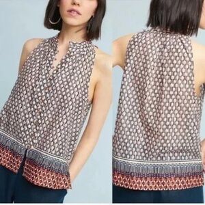 Maeve Women's Prema Sleeveless Button Tank Boho Ethnic Mixed Print Ruffle Size L